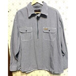 Vintage Train Conductor Style Shirt 2XL Navy Pinstripe Heavy Cotton